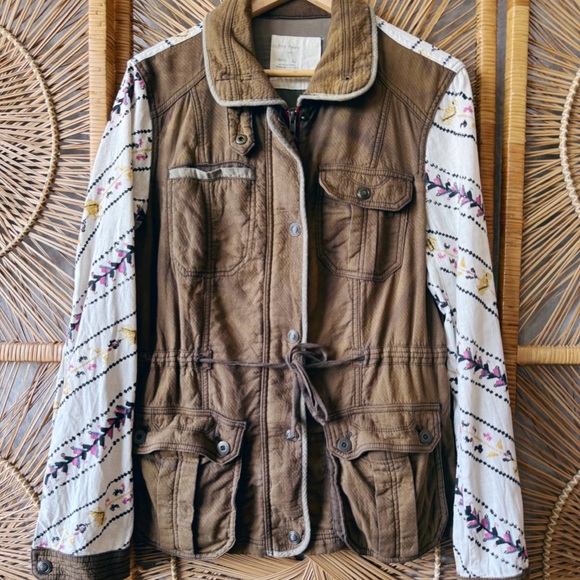 Free People Follow Your Heart Cargo Jacket SZ L Brown Aztec Print - Picture 4 of 8